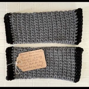 Handmade Fingerless Gloves Black Trim Medium Gray Texting Crochet Gift